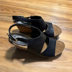 Sofft Brand Black Leather Cork Style Wedges